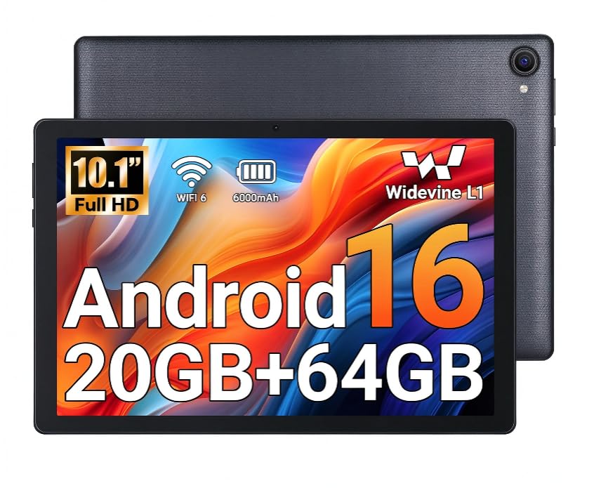 Tablet, 10.1" Android 16 Tablet, 20GB RAM 64GB ROM 1TB Expand, 6000mAh Battery, Dual 5MP+…