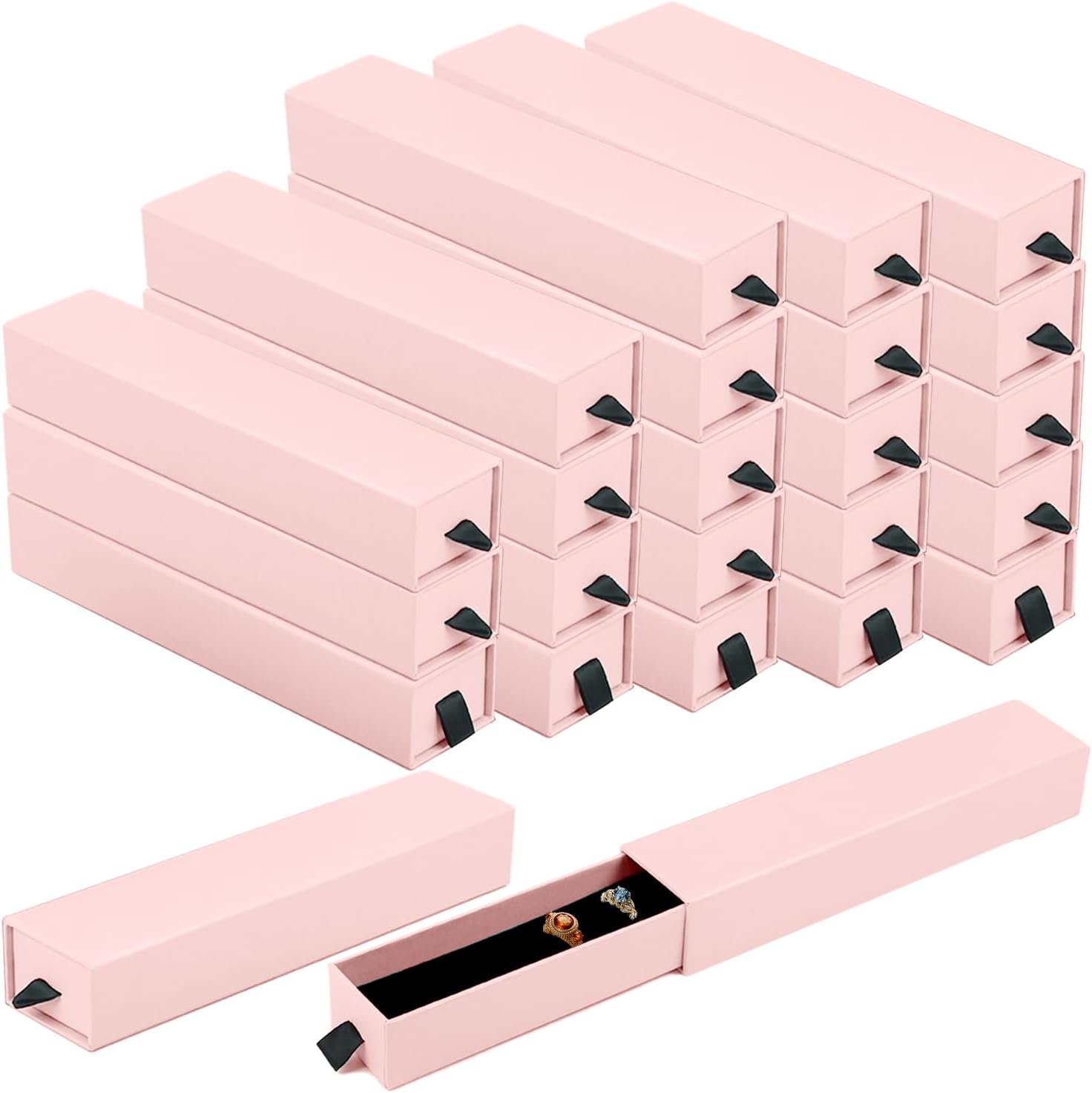 Jewelry Gift Box, 24 Pack Velvet Lined Drawer Style Box, Luxury Organizer for Necklace & Bracelet, Jewelry Packaging for Gift Giving, Elegant Jewelry Storage Box, 8.3x1.8x1.4 Inches (Pink)