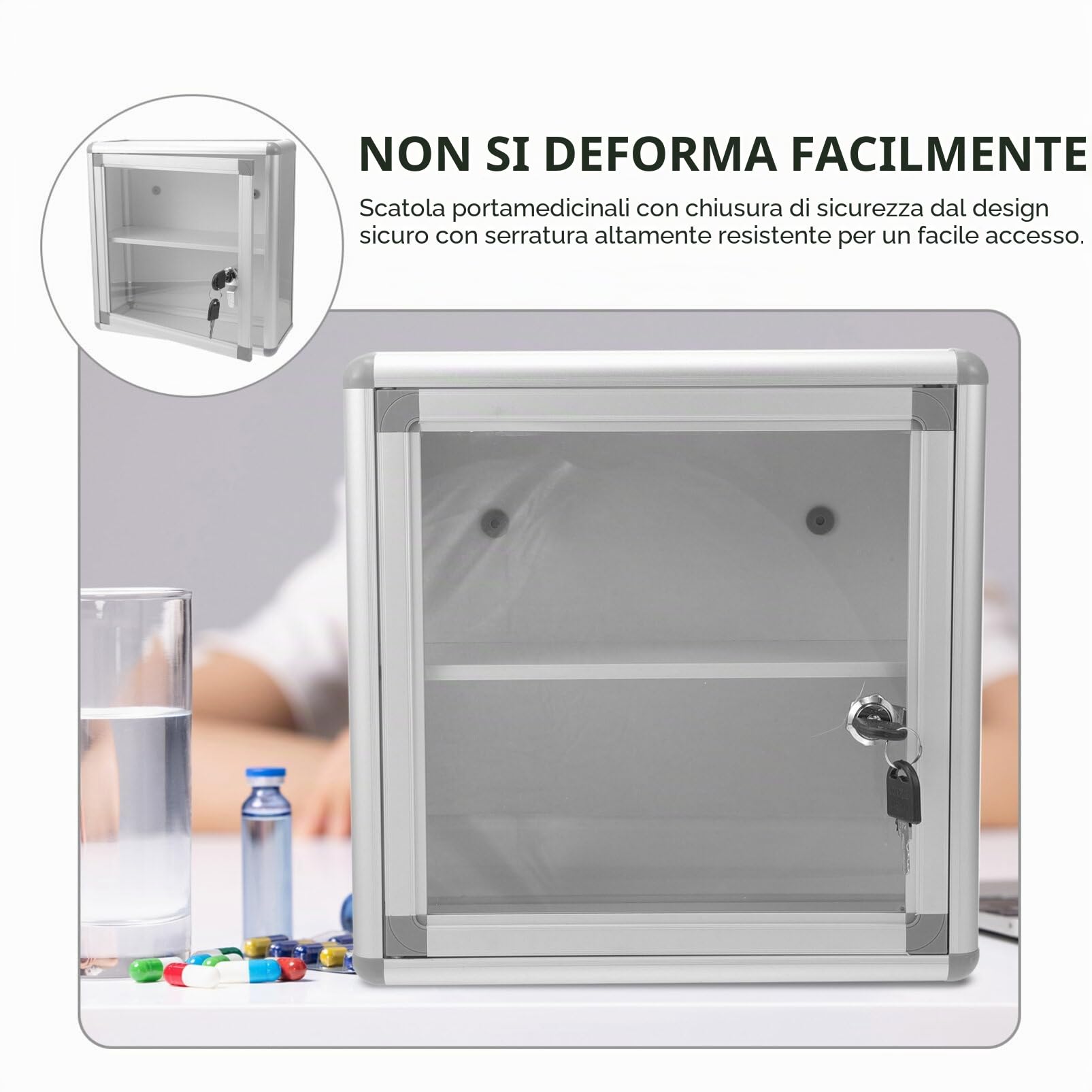 Armadietto per medicinali da parete con serratura, armadietto con chiave, contenitore per medicine, scatola di pronto soccorso, casa, ufficio, scuola, C11FO15D54RKX