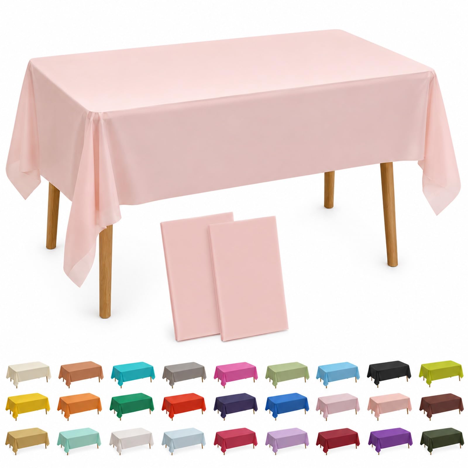 AURALIN 2 Pack Tablecloths 137x274cm Solid Colour Heavy Duty Wipe Clean Table Covers for Parties Waterproof & Oilproof PEVA Table Cloth for Weddings Picnics Banquets and Daily Dining (LightPink)