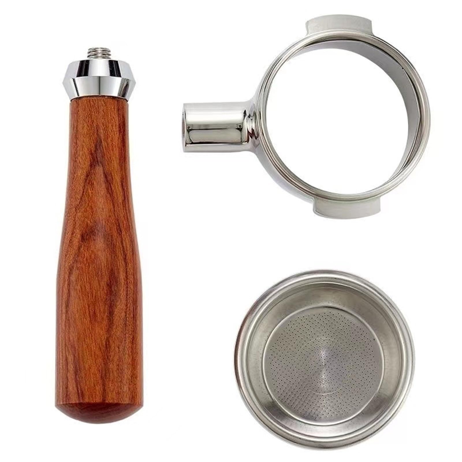 58 Mm Bodenloser Siebträger, Kompatibel Mit Breville, BES900XL / BES920XL / BES980XL – Inklusive Filterkorb Aus Edelstahl 304(Beech wooden handle)