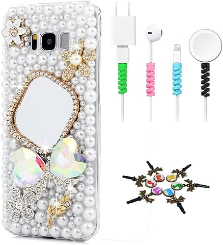 Miniatura 8 de STENES Sparkle - Carcasa para Samsung Galaxy S21 Ultra (4 unidades), diseño de flores de mariposa y mariposas, color rosa