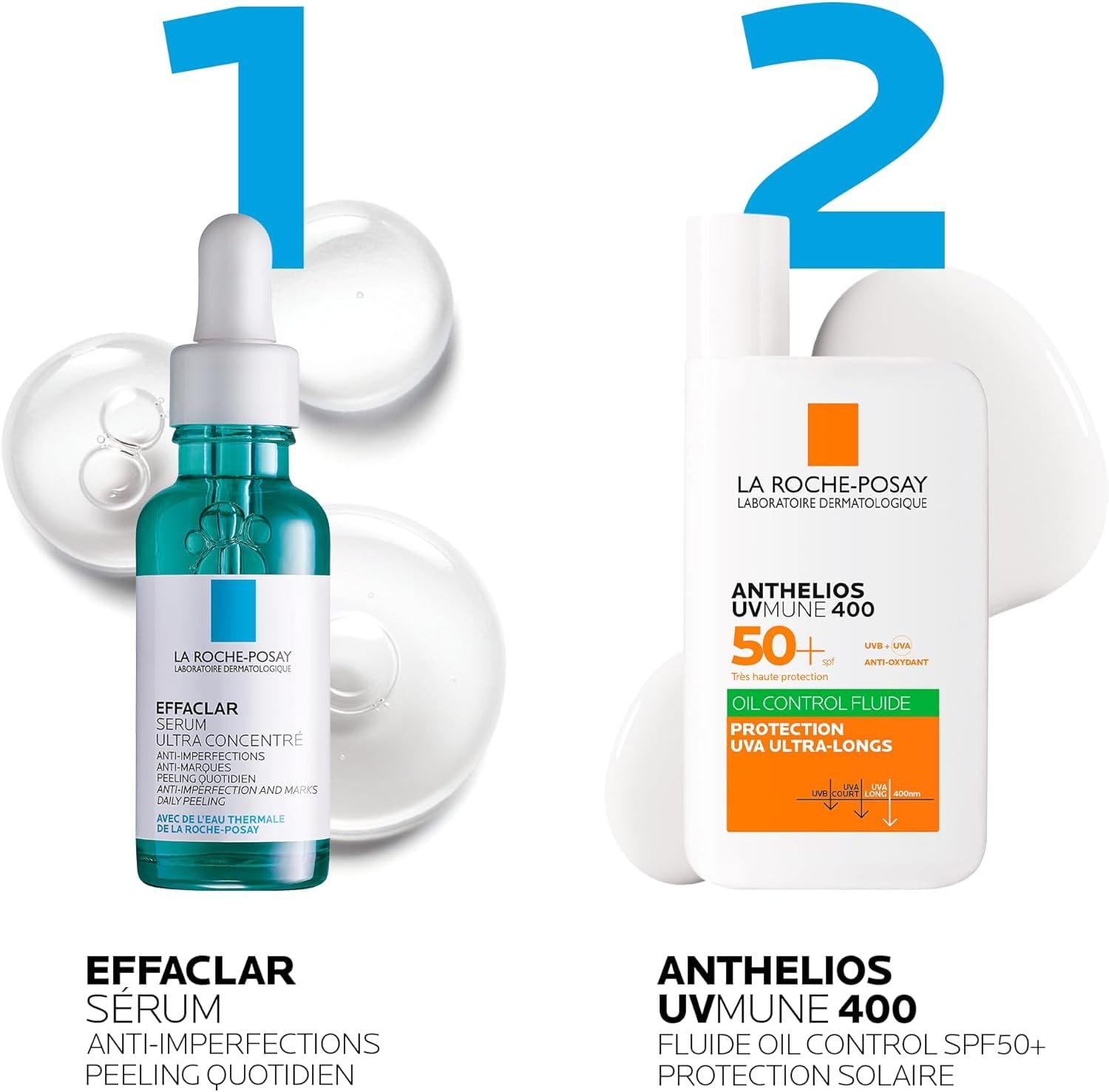 La Roche-Posay | Sérum Effaclar con Ácido Salicílico Ultra Concentrado 30 ml & Protector Solar Anthelios Fluido Oil Control UVMUNE 400 SPF50+ 50 ml | Dúo Cuidado Antiacné & Protección Solar SPF 50+