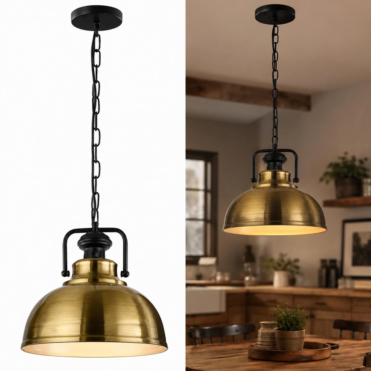 LEDSone Industrial Vintage Style Ceiling Hanging 90 cm Adjustable Cable with Chain Pendant Light Chandelier with E27 Base Curvy Dome Lamp Shade for Office,Cafe โ image 1