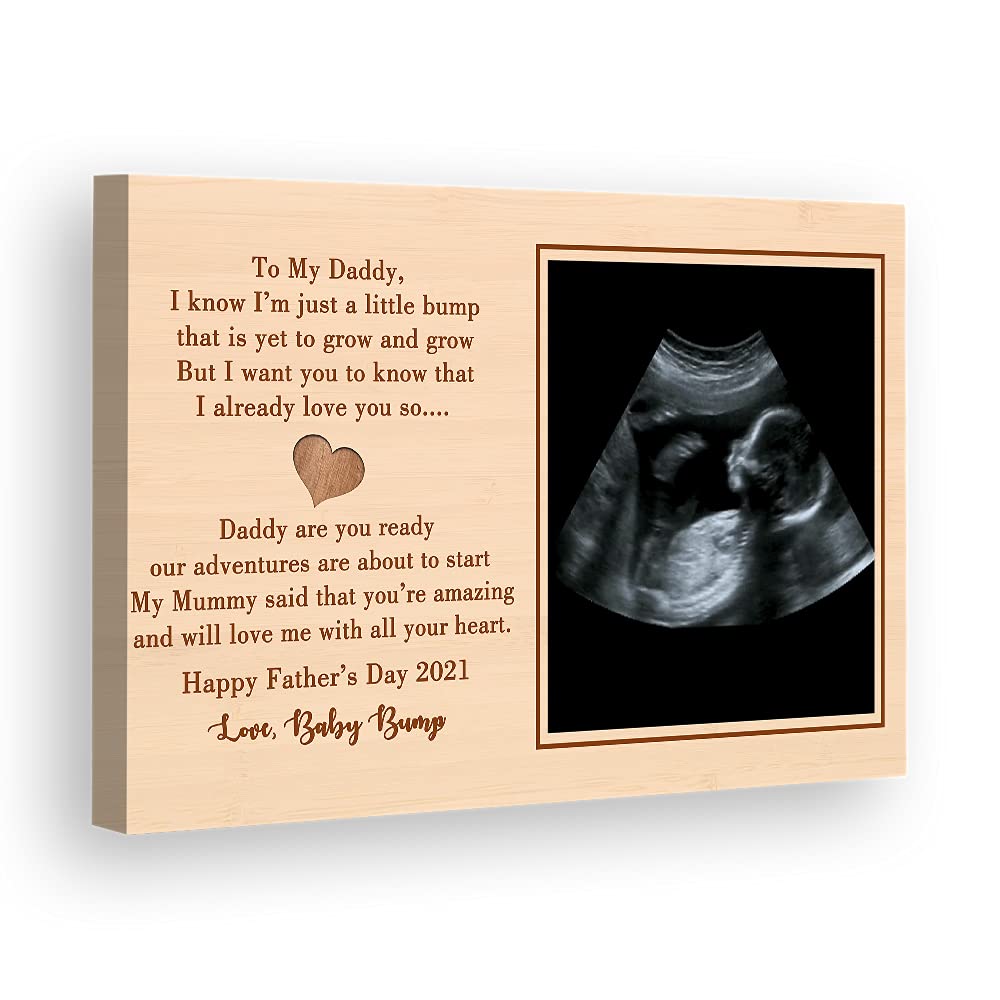 Best Family Gifts I Know I Am Just A Little Baby Bump, Customized Canvas for Your Father, with Custom Name, Birthday Gift, Wooden Frame Canvas