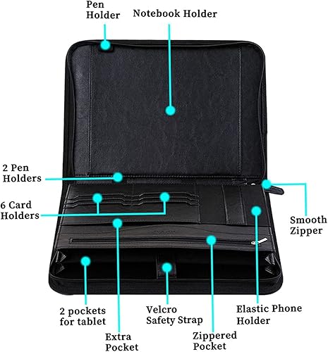 Miniatura 3 de IVESIGN Portafolio con cremallera para mujeres y hombres, carpeta de reanudación de cuero vegano, organizador de negocios, con bloc de escritura