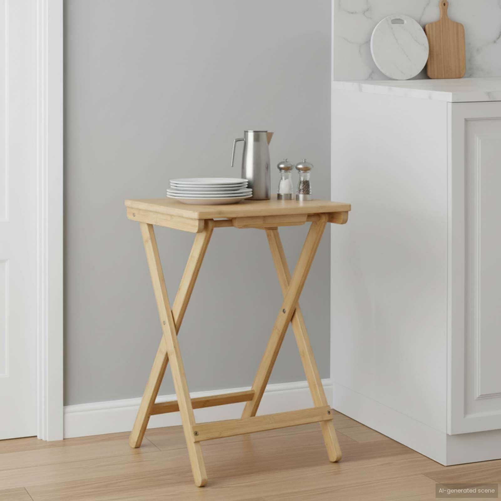 Stół kuchenny z naturalnego bambusa, 40 x 30 x 53,5 cm, składany, z nogami w kształcie litery X, do jadalni, salonu, na taras, balkon, zajmuje mało miejsca do jadalni ze schowkiem i stabilną