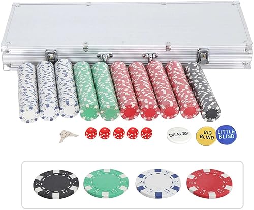 Miniatura 4 de Juego de 500 fichas de póquer de 0.41 oz Holdem con estuche y dados en casa