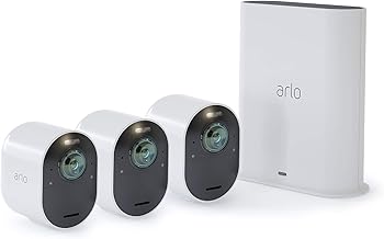 Arlo Ultra - 4K UHD Wire-Free Security 3 Camera System | Indoor/Outdoor with Color Night Vision, 180° View, 2-Way Audio, S...