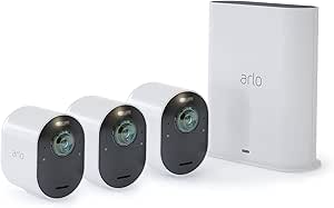 Arlo Ultra - 4K UHD Wire-Free Security 3 Camera System | Indoor/Outdoor with Color Night Vision, 180° View, 2-Way Audio, Spotlight, Siren | Compatible with Alexa and Homekit | (VMS534) (Renewed)