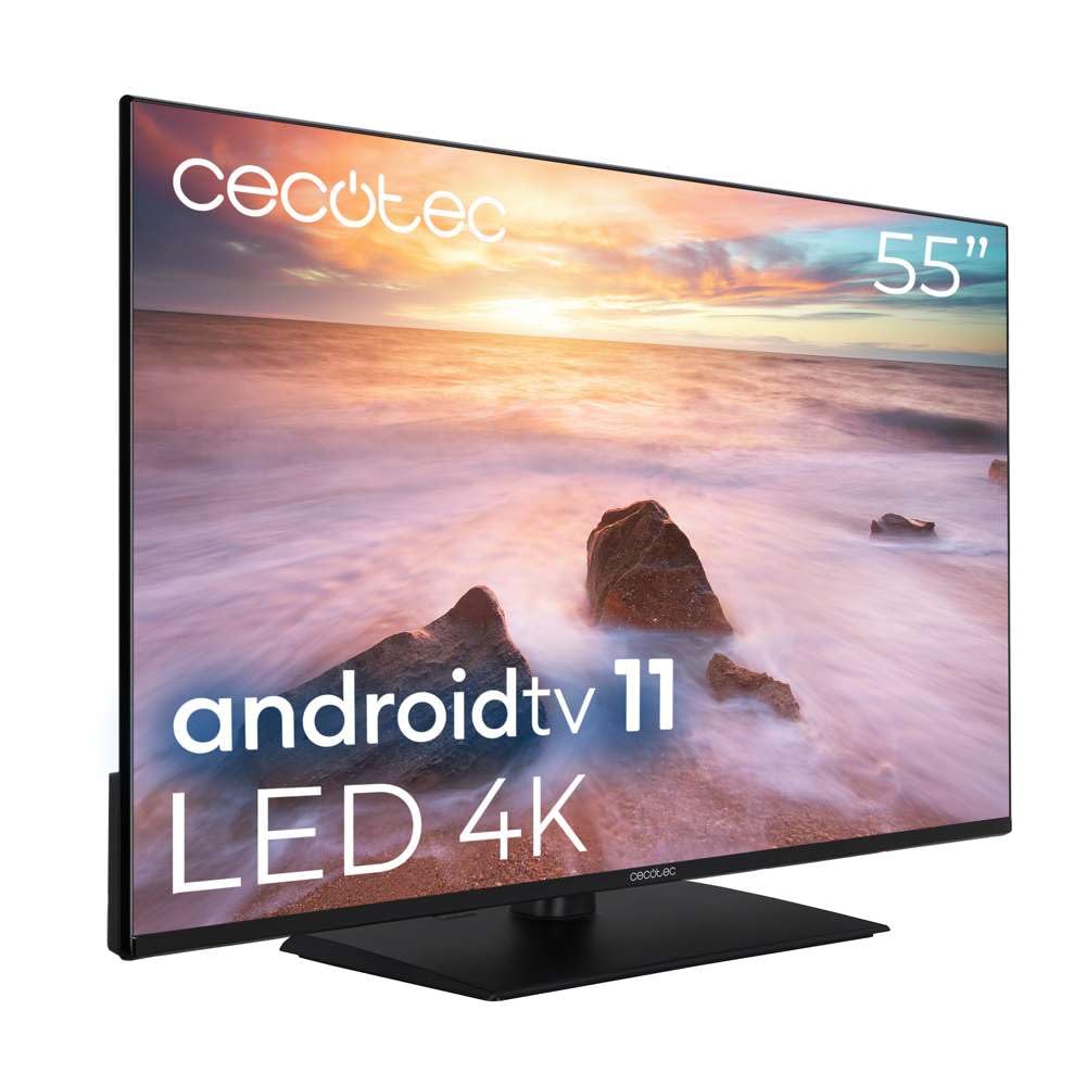 Cecotec TV LED 55" Smart TV A2 Series ALU20055Z. 4K UHD, Android 11, Frameless, Base Centrale, MEMC, Dolby Vision, Dolby Atmos, HDR10, 2 Haut-parleurs 10W, Modèle 2023