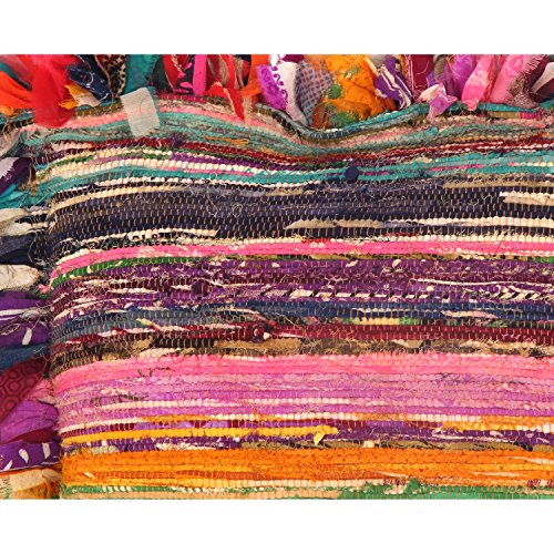 Jaipur Textile Hub Hand Woven Chindi Cushions, Handmade Cotton Fabric Braided Bohemian Decorative Floor Pillows Multi Color Patio Pillow Shams (24X24 Inch) #TOP2
