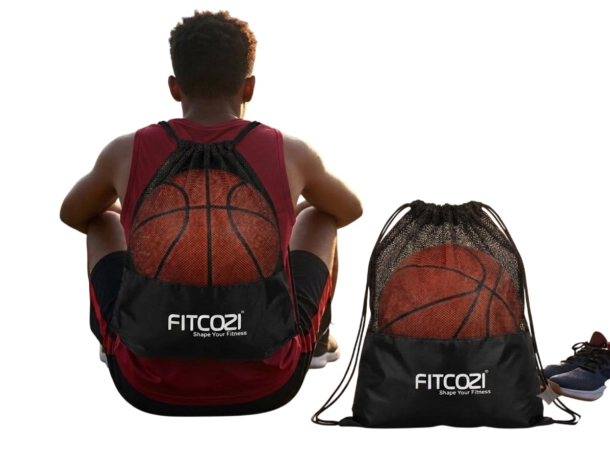 Fitcozi Small Drawstring Ball Bag, Mesh Foldable Sport Equipment Bag, Soccer, Gym, Beach-image-17