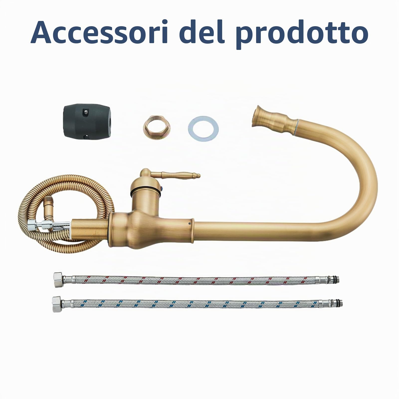 Rubinetto da Cucina in Ottone Antico Stile Retro, Miscelatore da Cucina con Doccetta Estraibile, Girevole a 360°, Monocomando con Funzione Spruzzo per Cucina