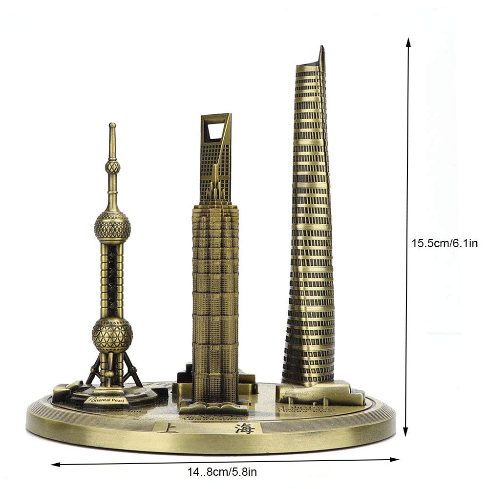 Collection de maquettes d’édifices de Shanghai : tour de la Perle de l’Orient et centre financier Jin Mao – souvenir en métal doré plaqué bronze, réplique architecturale pour la (Bronze-Grand)