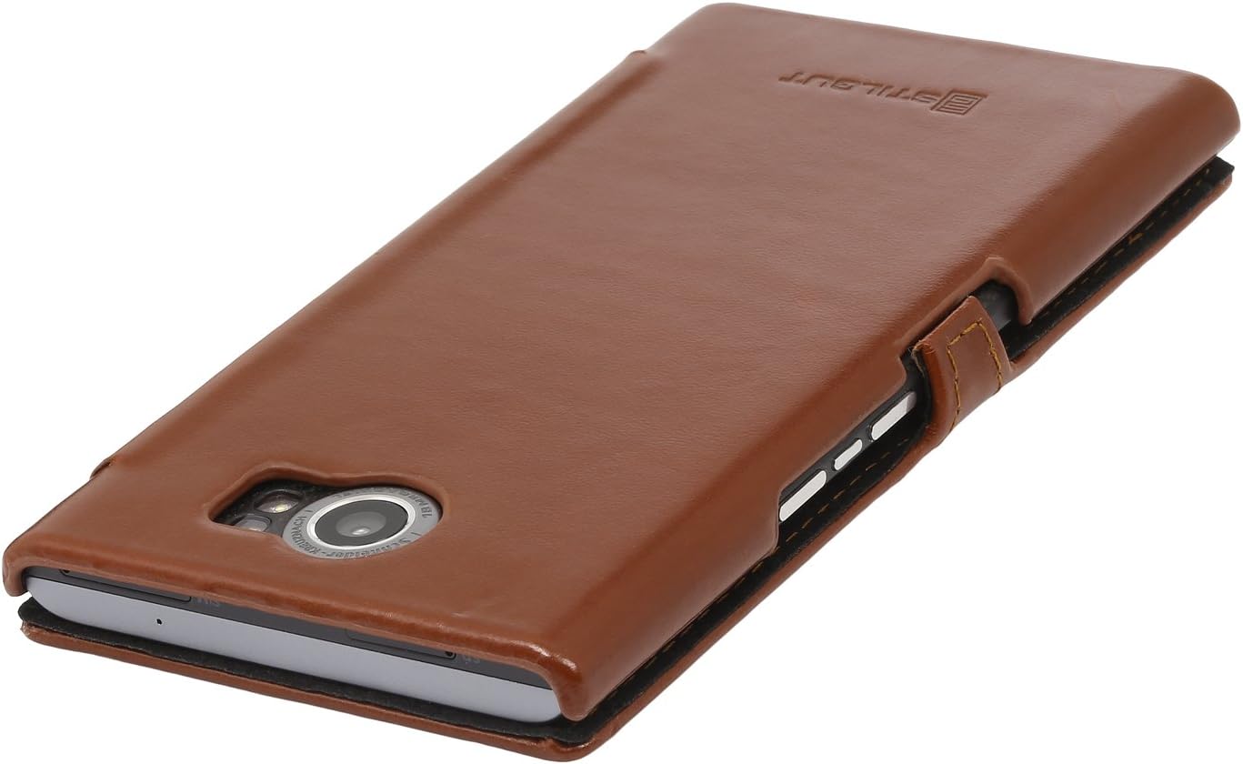 StilGut Book Type with Clip, Genuine Leather Case for BlackBerry PRIV, Cognac Brown