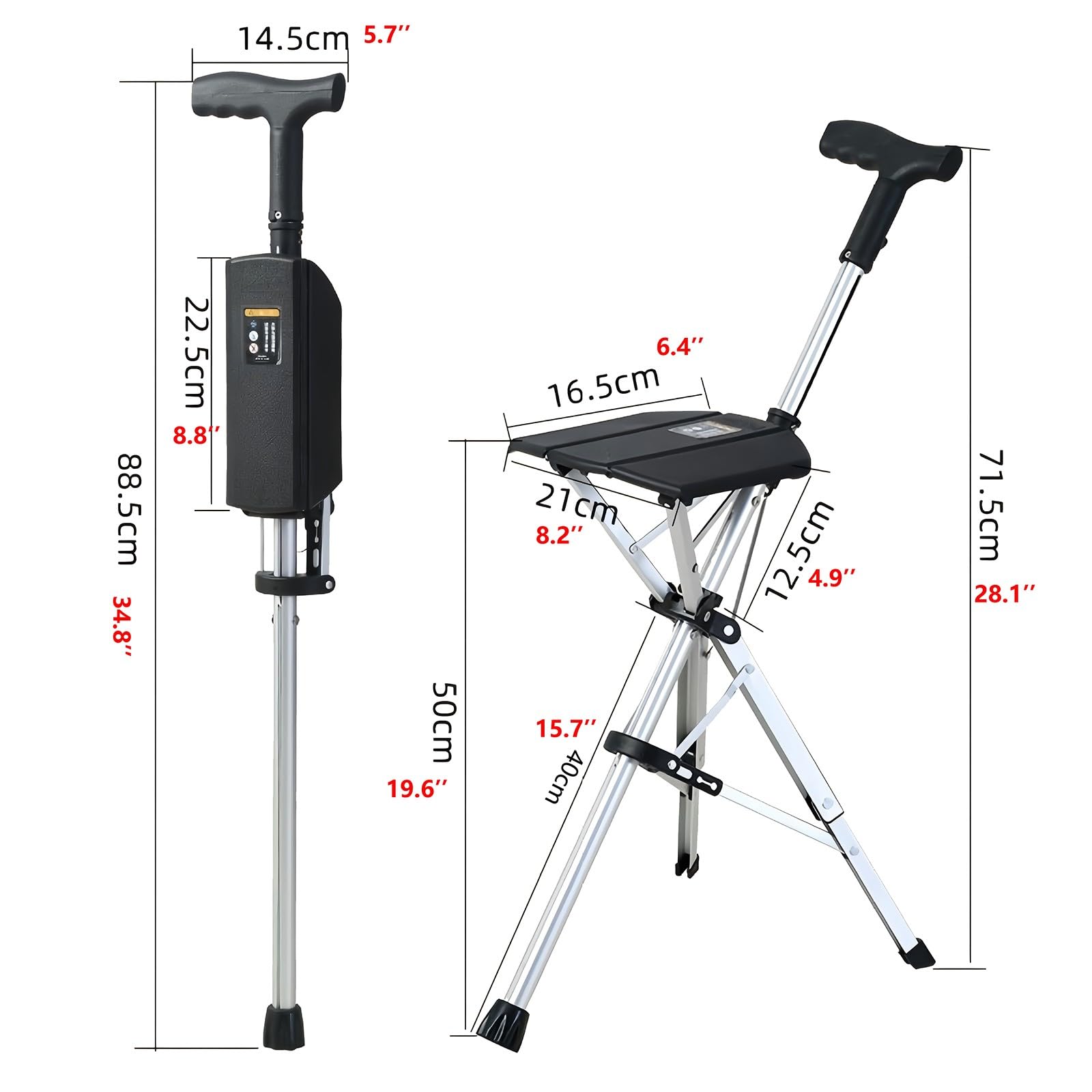 Bastón Plegable Y Ligero De 3 Patas con Asiento Ideal para Caminar Y Disfrutar De Deportes Al Aire Libre para Personas Mayores Y Adultos