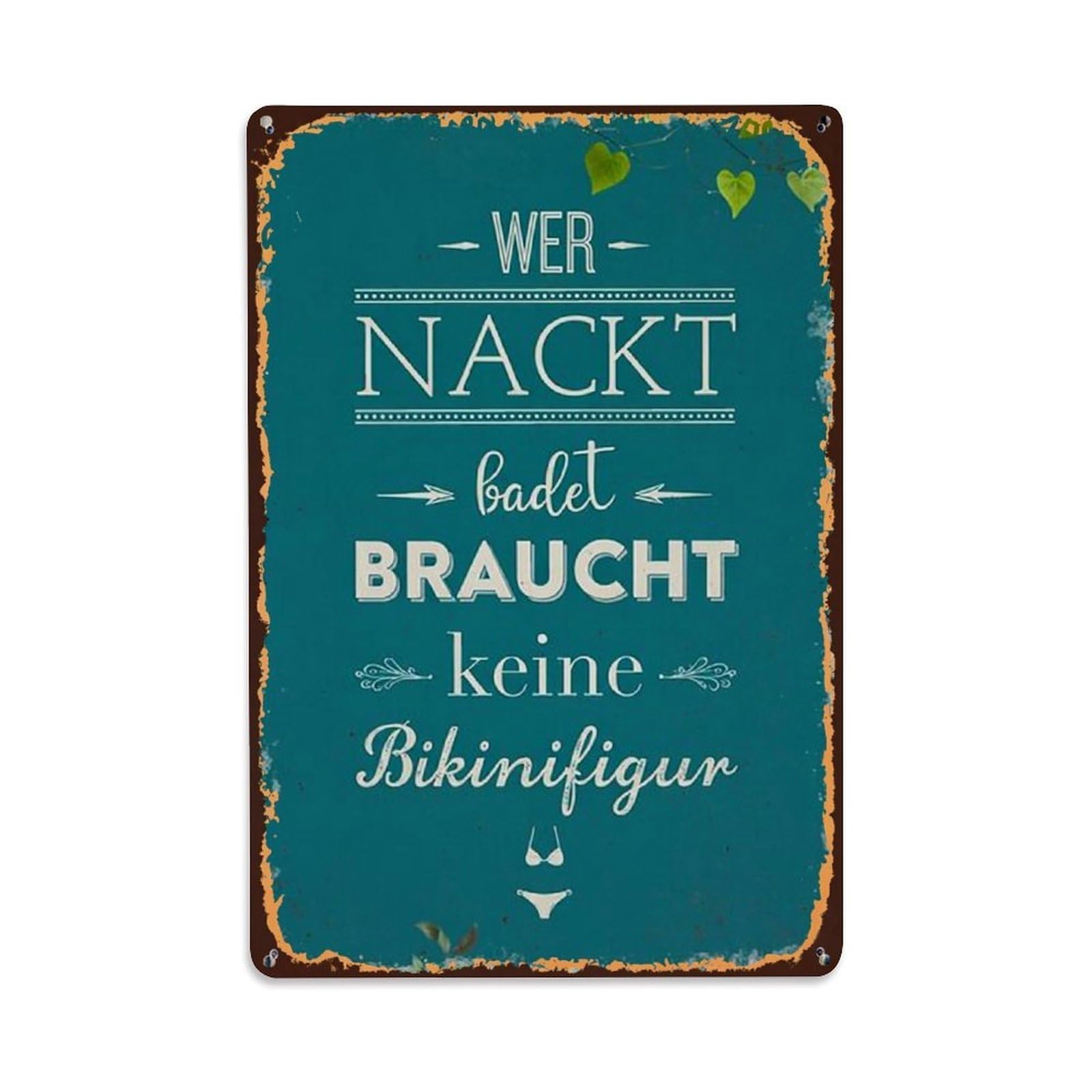 Jdfenggu Vintage Wer Nackt Badet Braucht Keine Bikinifigur Retro Metal Tin Sign, Metal Poster For Bar, Home, Man Cave, Kitchen, Laundry Room Art Decor 8X12 Inch