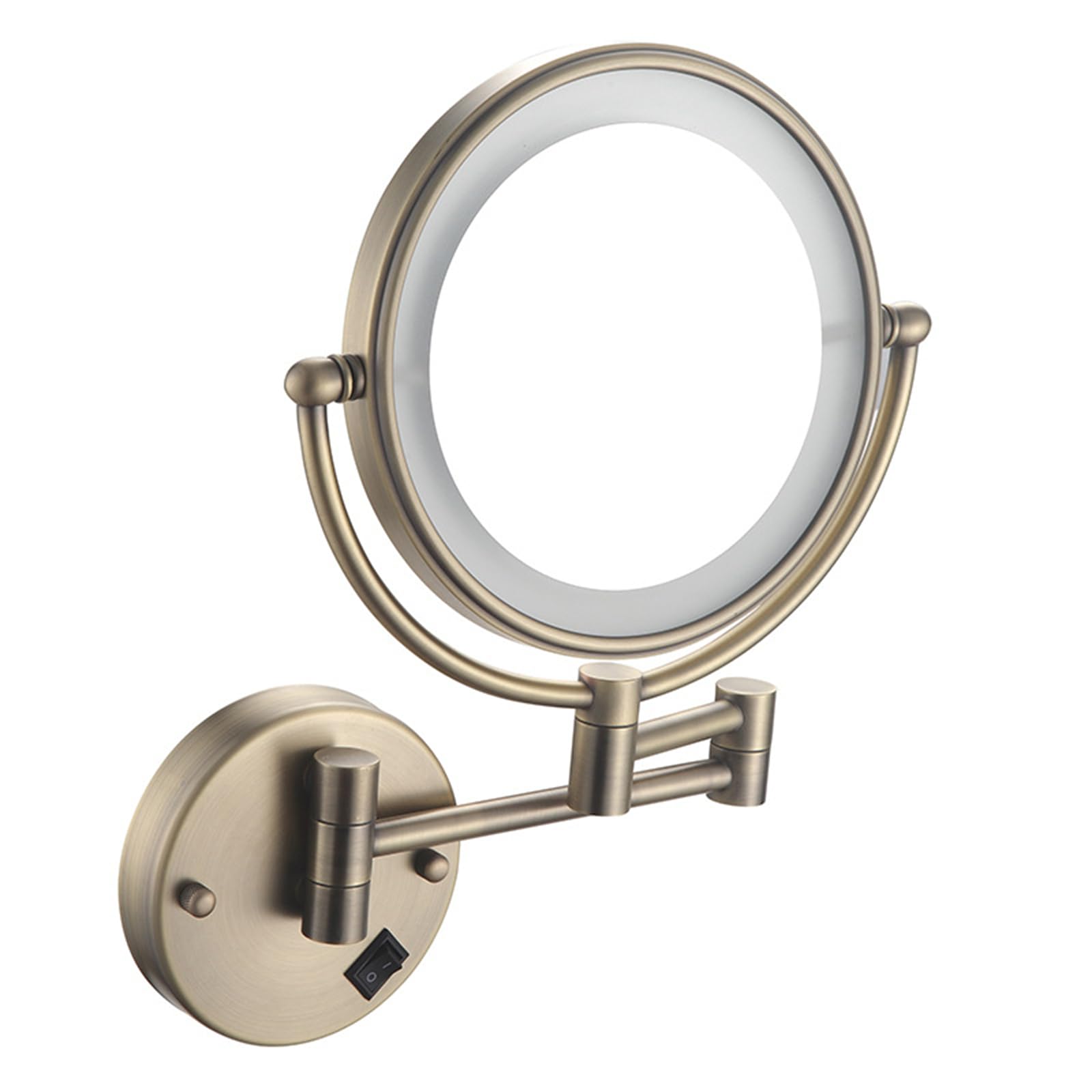 SXFSDOU 8 Inch Dual-Sided LED Makeup Mirror, Hardwired Brass Wall-Mounted Vanity Mirror with 5X Magnification, Adjustable Swivel Shaving for Bathroom, Bronze Finish