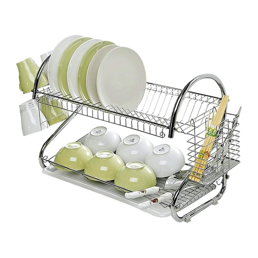 HONKERW drying rack Dish Drying Rack and Drainboard Set, 2 Tier Large Stainless Steel Sink Organizer Dish Racks with Cups Holder drainer