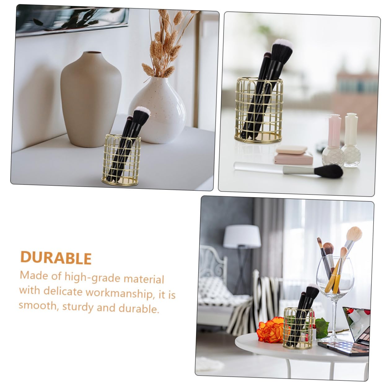 Angoily 6 Pièces Porte Stylos Métallique Filaire Doré Pot Cylindrique pour Pinceaux Maquillage et Papeterie Organiseur Bureau pour Crayons et Accessoires