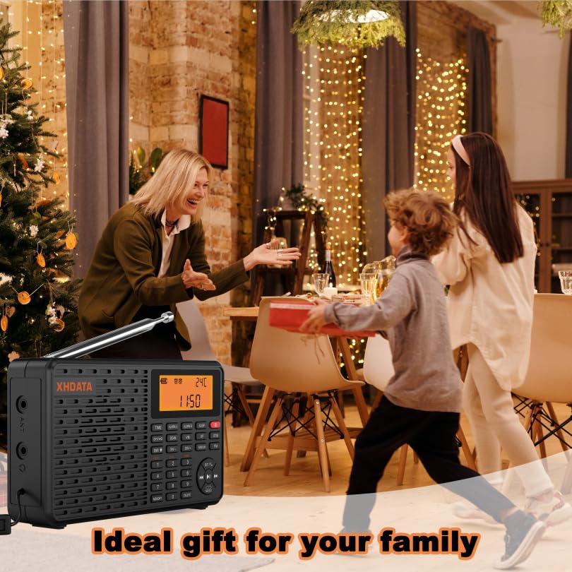 Image of XHDATA D109 Portable Radio AM /FM /SW /LW Shortwave Radio Receiver Battery Operated Radio with Good Reception, Great Sound Wireless BT Mp3 Speaker, Alarm Clock Sleep Function