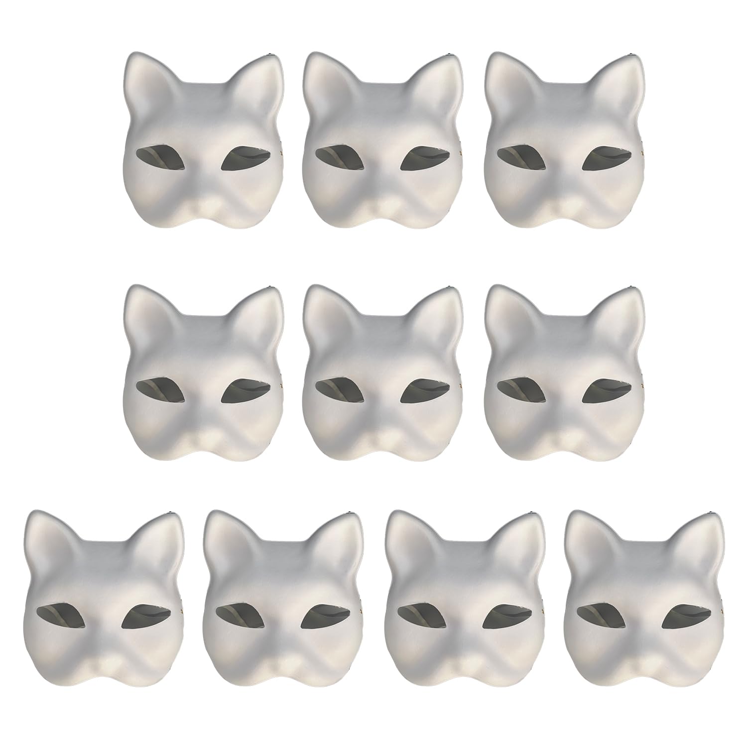 Yamoloz 10 PCS DIY White Paper Mask Cat Face Mask Pulp Blank Hand Painted Mask Masquerade Masks Halloween Party Masks for Men and Women