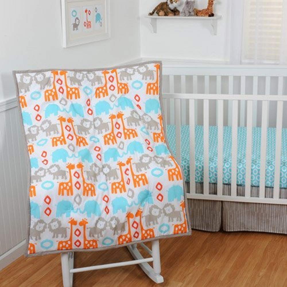 Sumersault Animals 4 Piece Nursery Crib Bedding Set, Turquoise/Orange/Taupe & White/Orange/Turquoise/Taupe/White