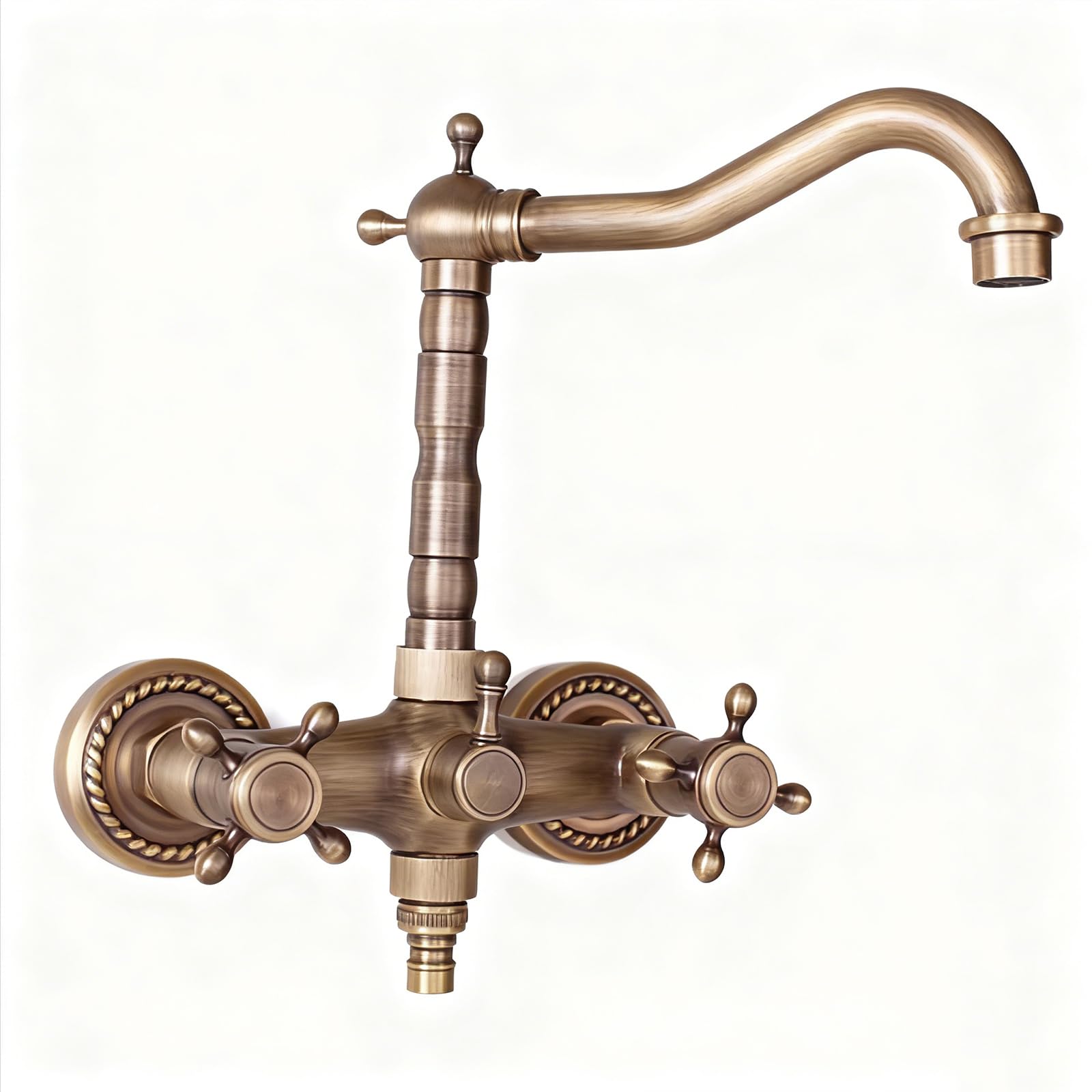 Grifos Baño Grifo De Pared Grifo De 1/2 Doble Salida para Lavadora Agua Fría Y Caliente Latón Cepillado,17cm