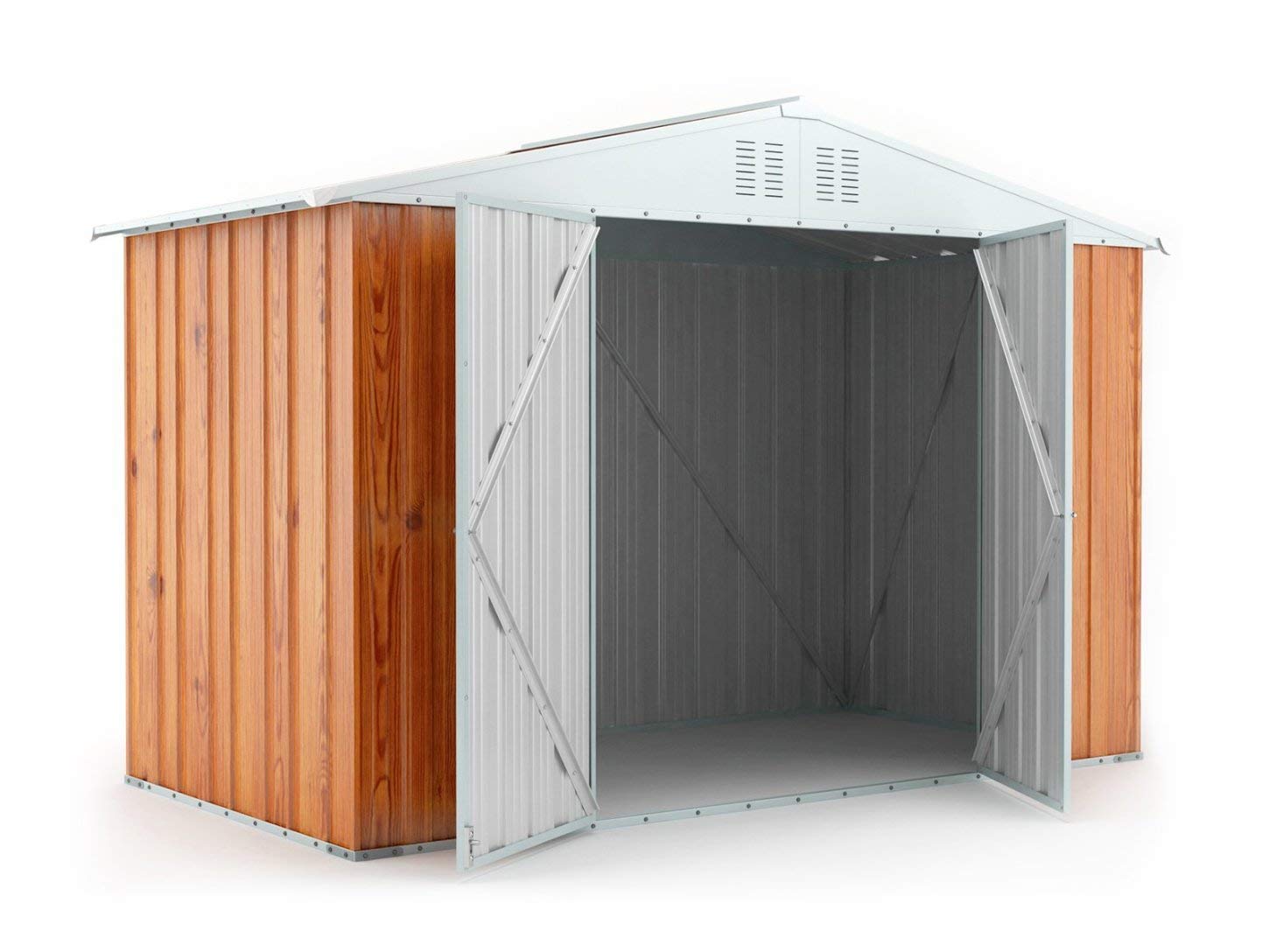 Notek Srl Box in Acciaio Zincato Casetta da Giardino in Lamiera 3.27 x 1.55 m x h2.17 m - 114 kg - 5.06 Metri Quadri (Finitura Legno)