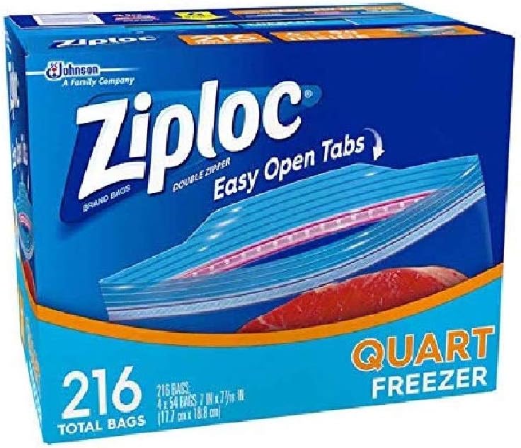 Double Zipper Quart Freezer Bags, Mega Pack of 216Count