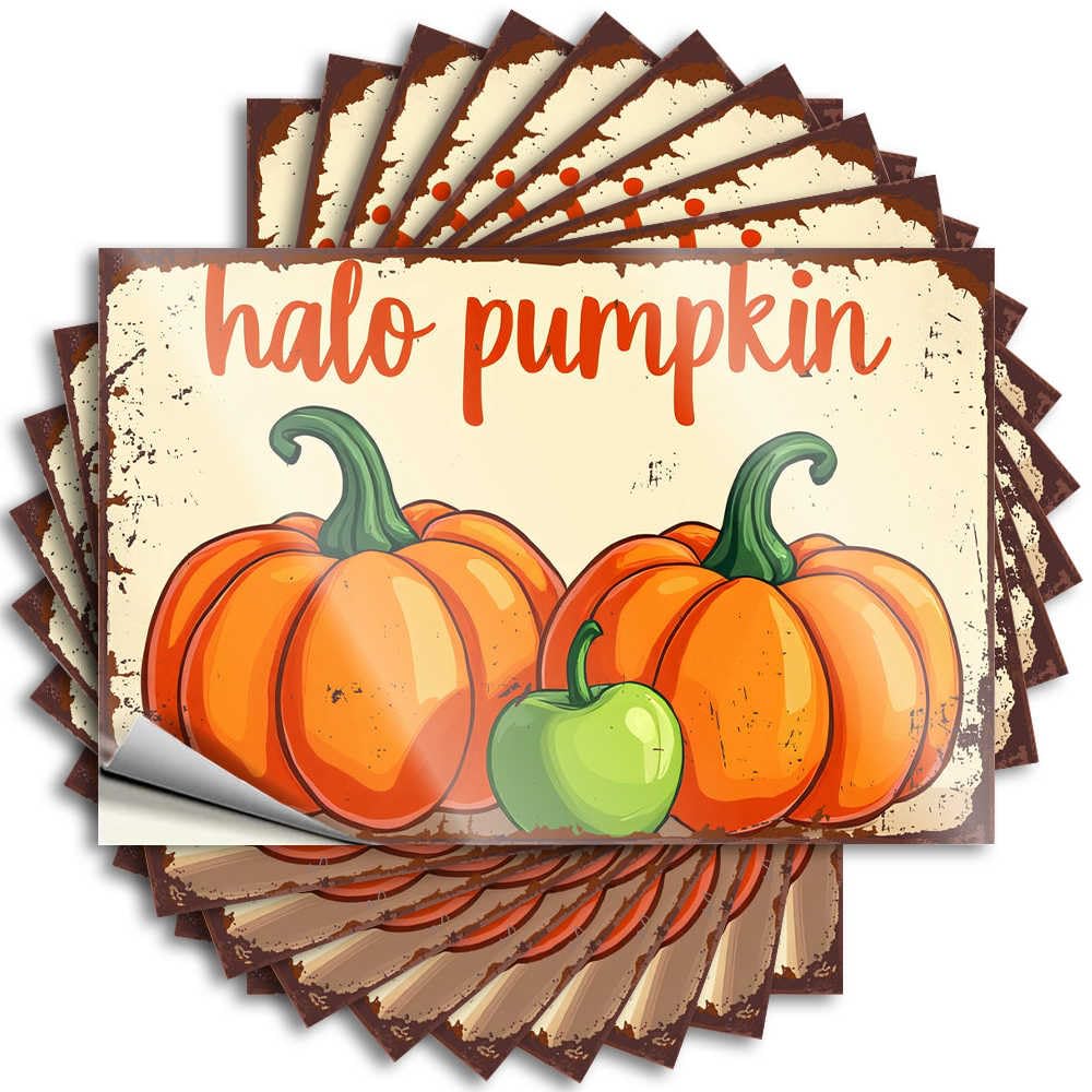 Fzfn Boys Colour Decal Garage Cute Halloween Halo Pumpkin With Green Apple For Summer - Bedroom Decor Easy Peel Removable(12X18cm)