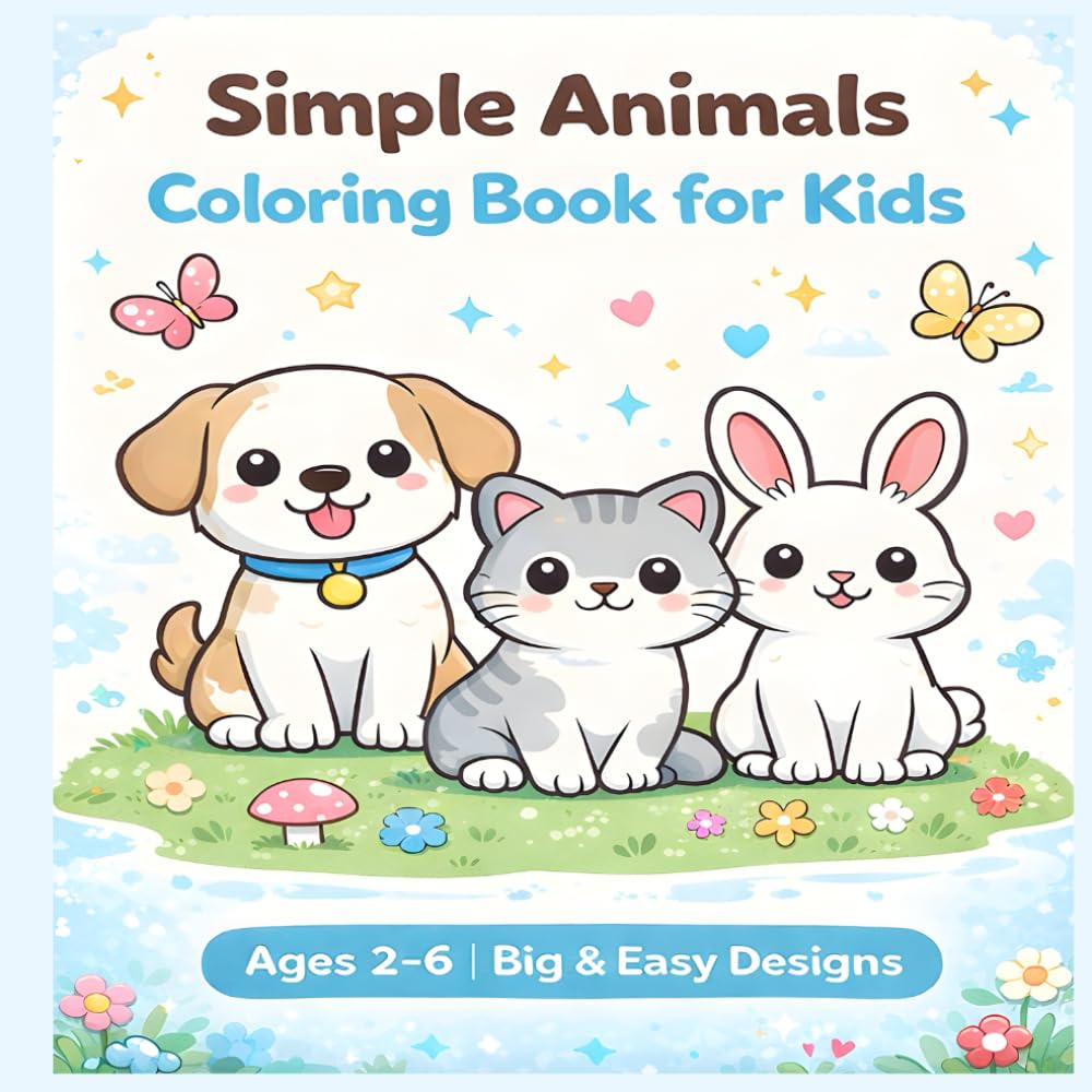 Simple Animals Coloring Book for Kids: Cute & Easy Coloring Pages for Toddlers