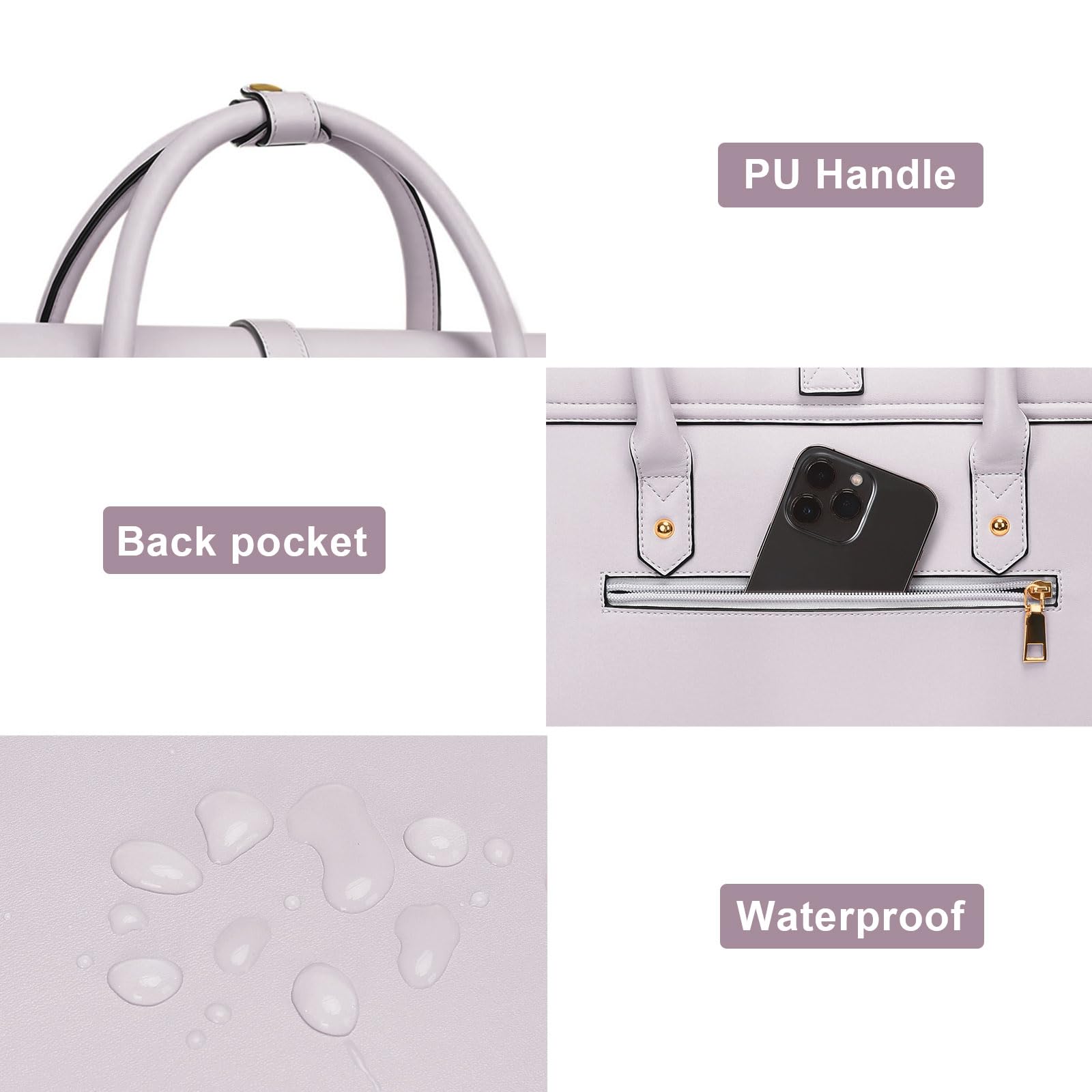MOSISO Laptoptasche Damen 16 Zoll, 15-15,6 Zoll PU Leder Handtasche Umrüstbar auf Rucksack, Lässig Aktentasche Arbeitstasche Uni Tasche Reisen Schultertasche mit Schleifenknoten, Staubiges Flieder