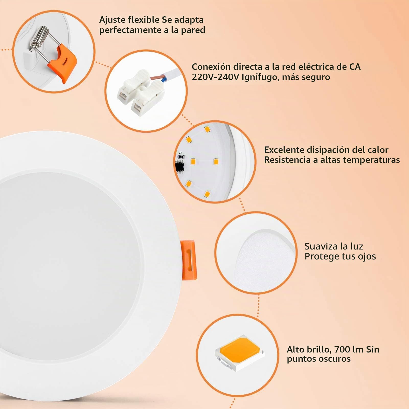 Tomosu Downlight LED Techo Empotrable 7W,Blanco Cálido 3000K Corte 95-105mm | Pack de 20, IP44 Focos LED Interior Baño 7W 700LM, AC 220-240V,Diámetro 118mm, Ojos de Buey Led para Techo Extraplano Redondo