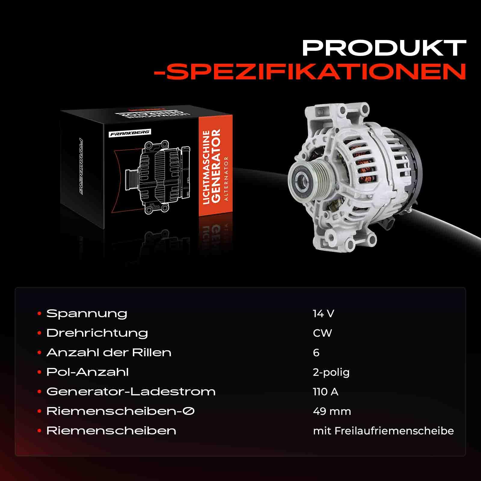 Frankberg Lichtmaschine Generator Kompatibel mit 3er E46 316 318 1.6L-2.0L 2001-2005 X3 E83 2.0i xDrive20i 2.0L 2005-2011 Z4 Roadster E85 2.0L 2005-2008 Replace# 12317521489