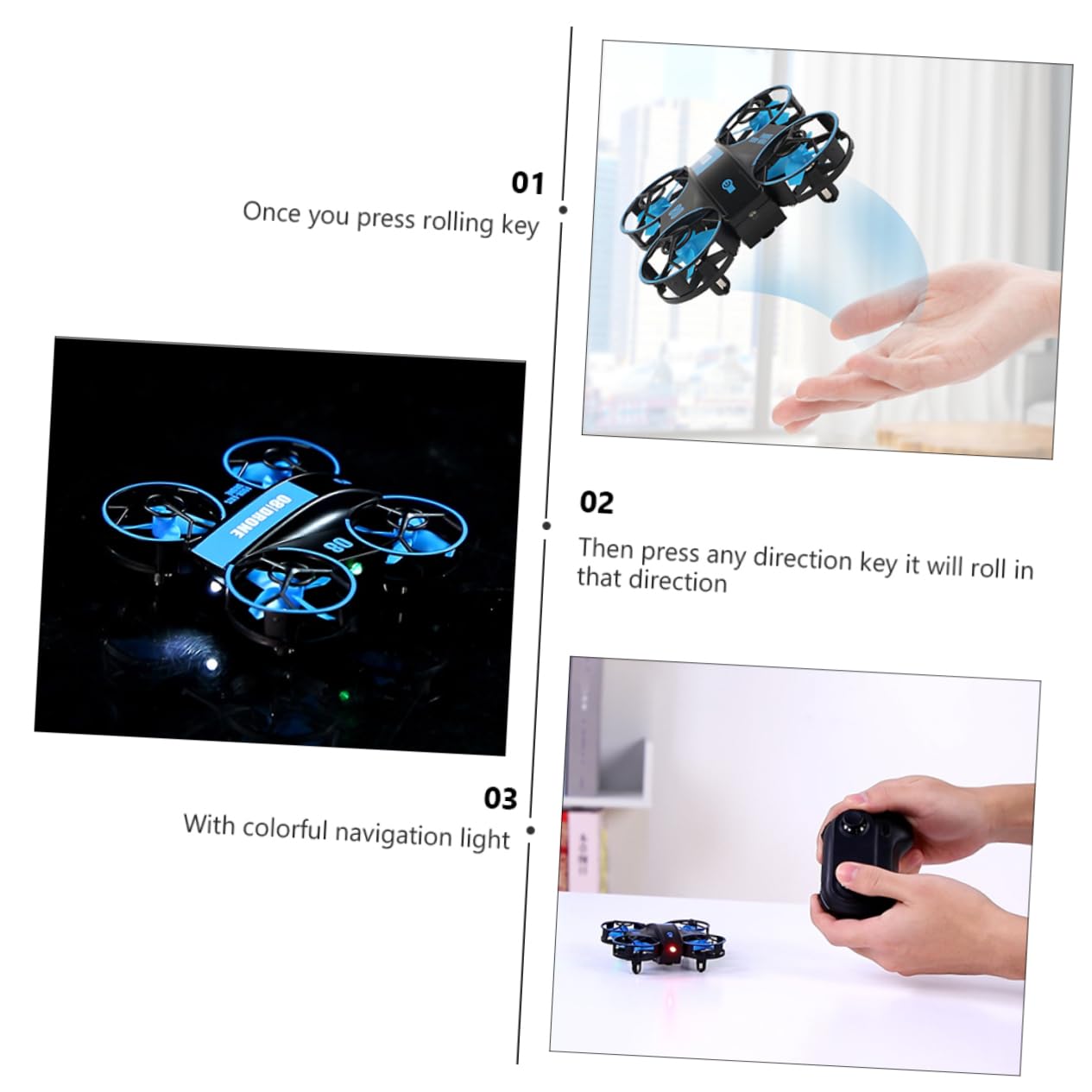 Toyvian 2pezzi Mini Quadcopter Drone Con Luce Di Navigazione Controllo Remoto Facile Da Usare Per Principianti Automatico e Stabilizzazione Include Batterie Giocattolo Elettronico Per