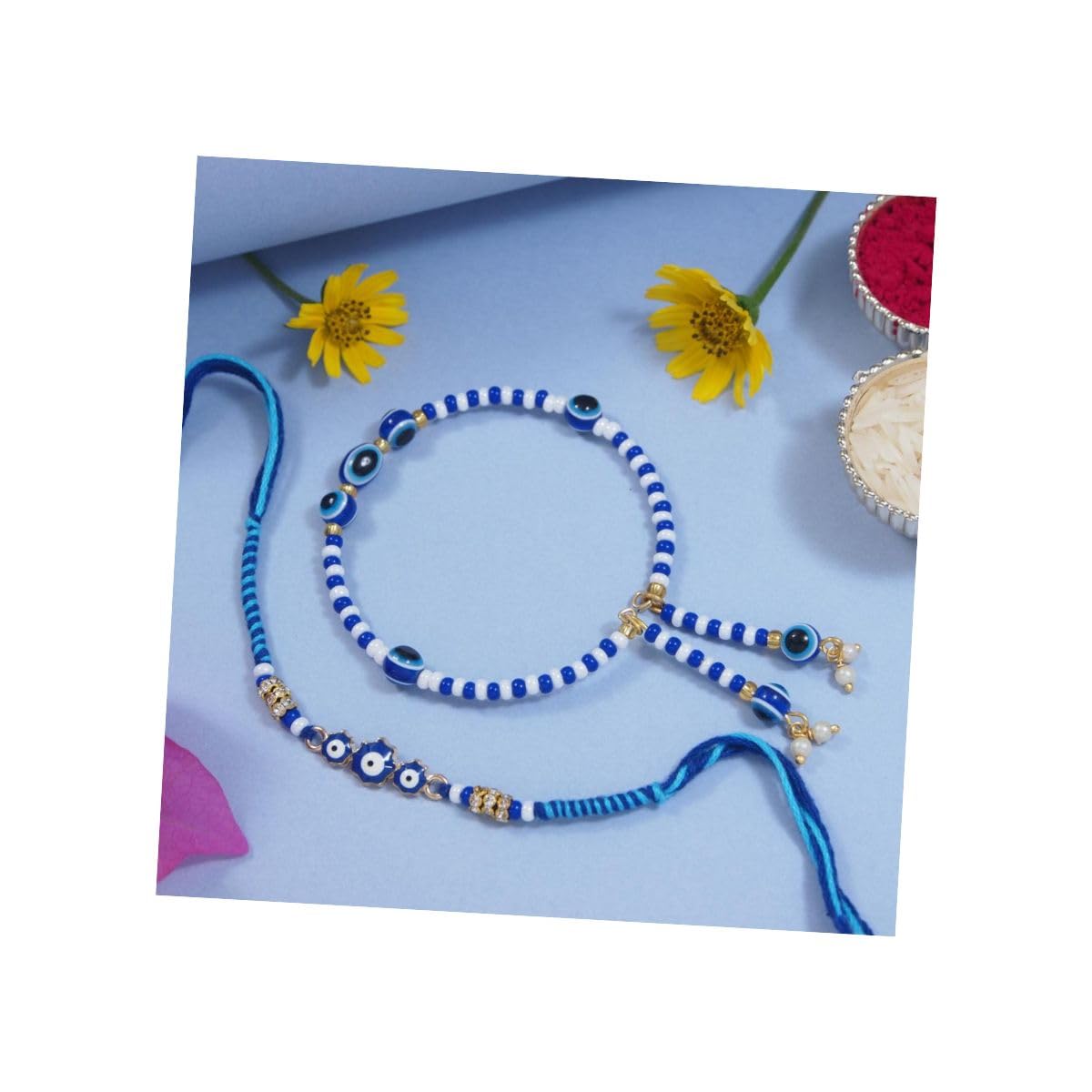 I Jewels Unisex Adult Enamel Evil Eye Bhaiya Bhabhi Lumba Rakhi Bracelet Combo Set With Roli Chawal & Rakshabandhan Card (R196Bl-Co) (B0D8TLYPTY) Amazon Price History, Amazon Price Tracker