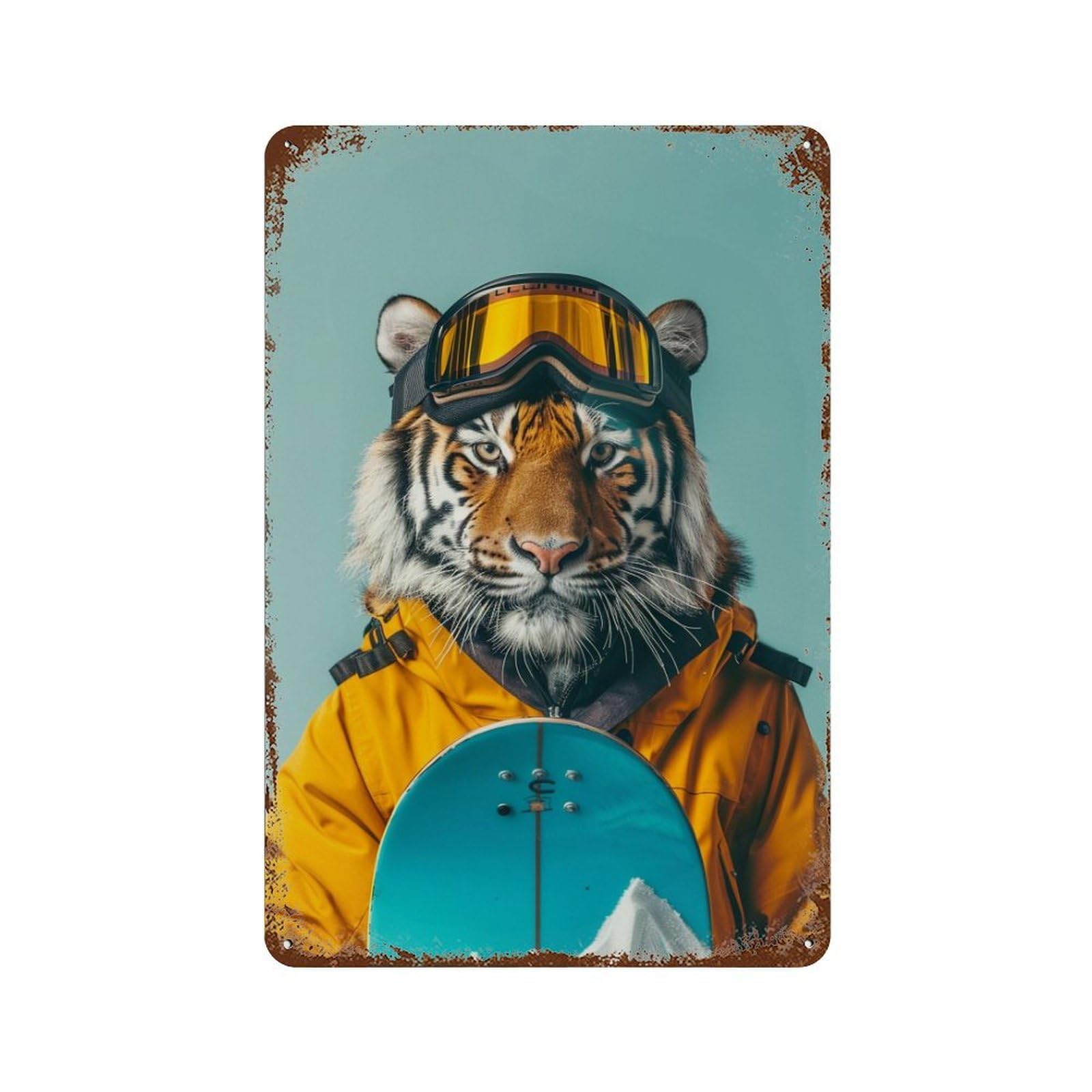 Garage Style Tiger Snowboarder Adventure Gear Vintage Metal Tin Sign 11.8"x7.9", Classic Wall Plaque for Bar And Workshop