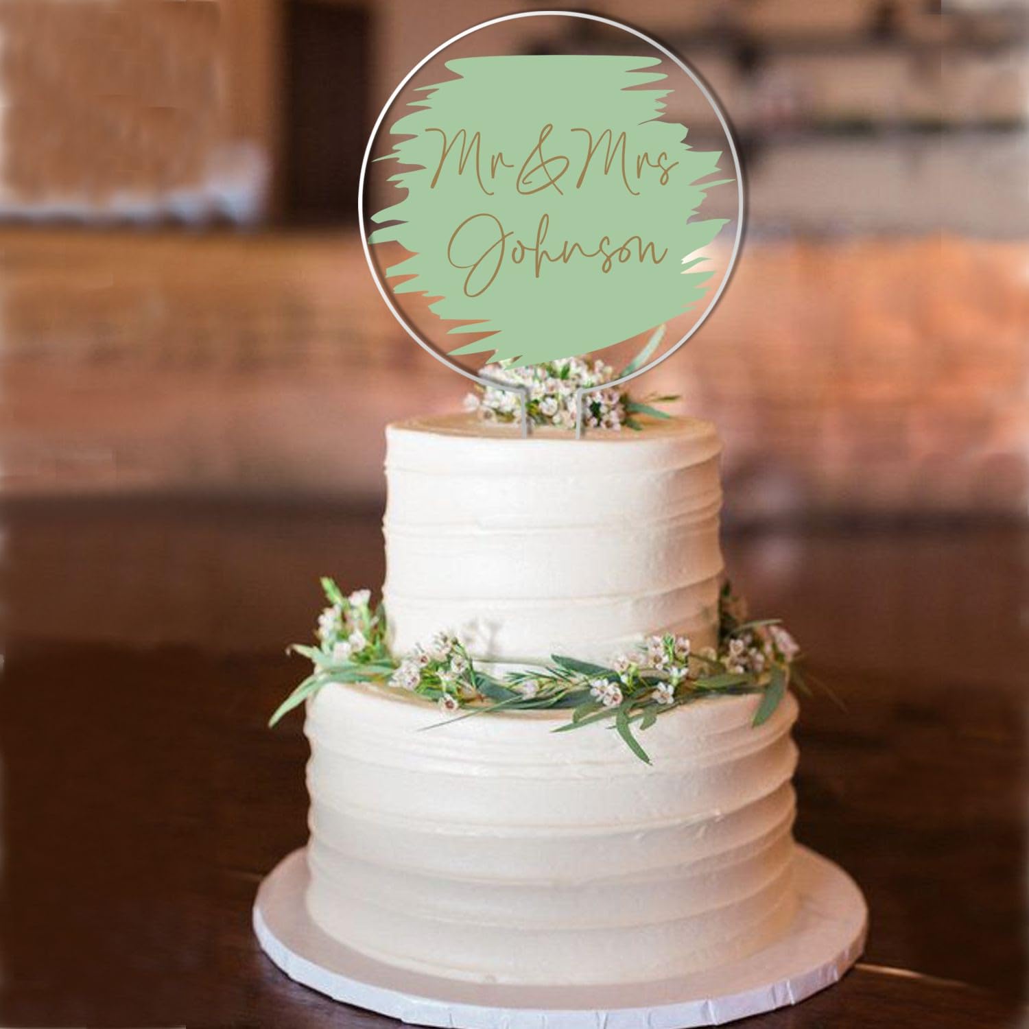 Personalised Wedding Acrylic Cake Topper for Weddings Anniversaries β Custom Mr & Mr, Mr & Mrs, or Mrs & Mrs Keepsake with Surname in 8 Pastel Colours for All Couples (Mint)