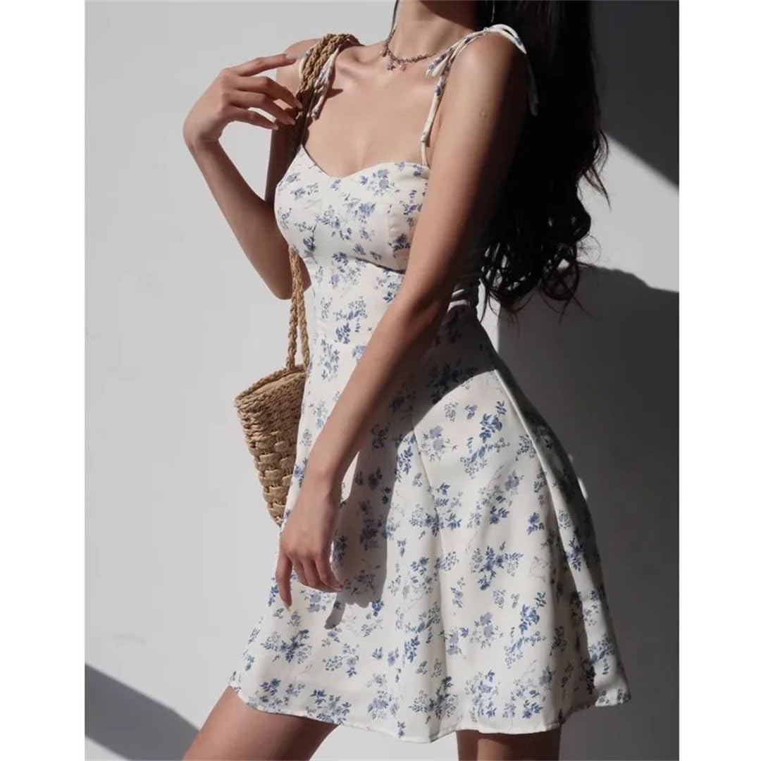 Mujer Verano Fiesta Sin Mangas Sling Sexy Estético Estampado Floral Cintura Alta Harajuku Ropa Vestido Midi