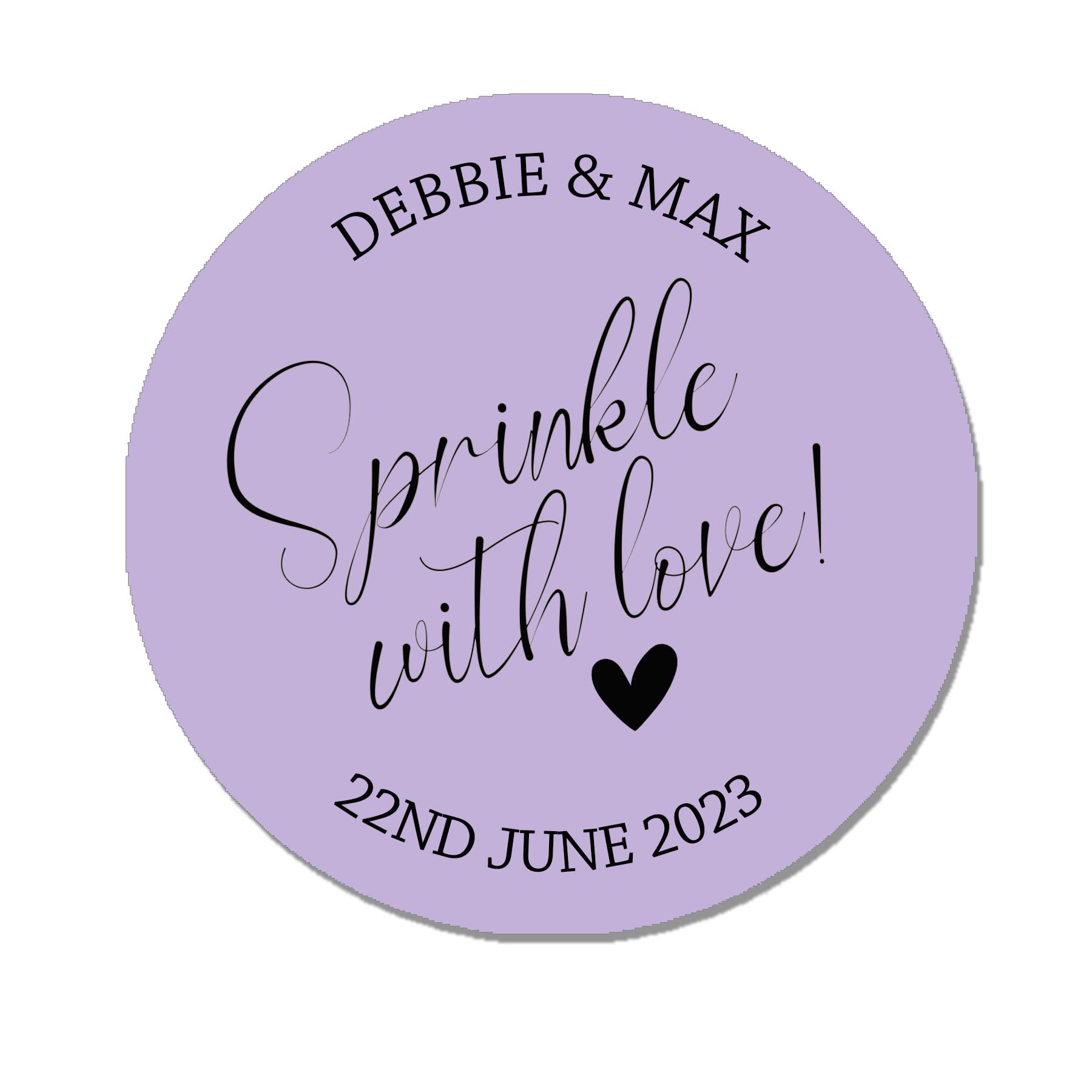 35 Personalised Confetti Wedding Stickers Sprinkle The Love Sage, Throw me, Cone Bags Favour Luxury - Sprinkle with Love (Purple)
