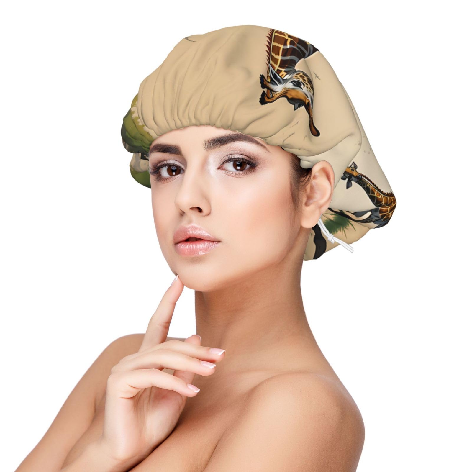 Wxzyfp Women's Black Mother And Child Giraffe Satin Bonnet Silk Bonnet Hair Bonnet For Sleeping-Slouchy Beanie Hat Satin Sleep Cap For Natural & Curly Hair
