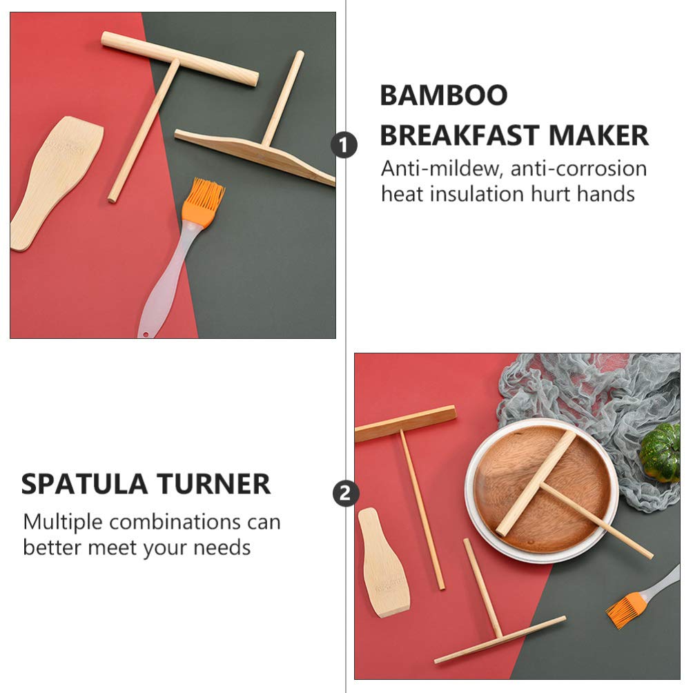 Cabilock Crepe Making Kit 5pcs Bamboo Crepe Spreader Pancake Spreader Spreading Tools Size to Fit Medium Crepe Pan with Oil Brush Crepe Rake