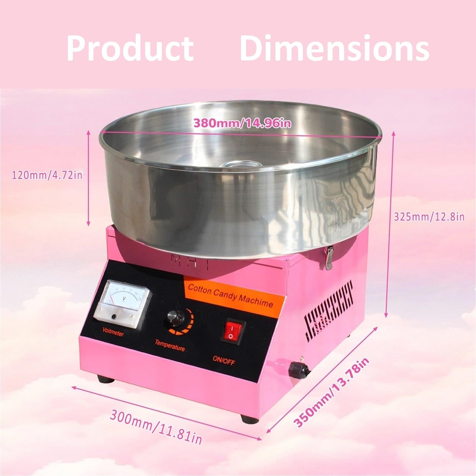 Máquina Comercial para Hacer algodón de azúcar, 1000 W, eléctrica, con Cuchara de Acero Inoxidable, Temperatura Ajustable de 50-300 °C y Pantalla de Voltaje, Ideal para cumpleaños