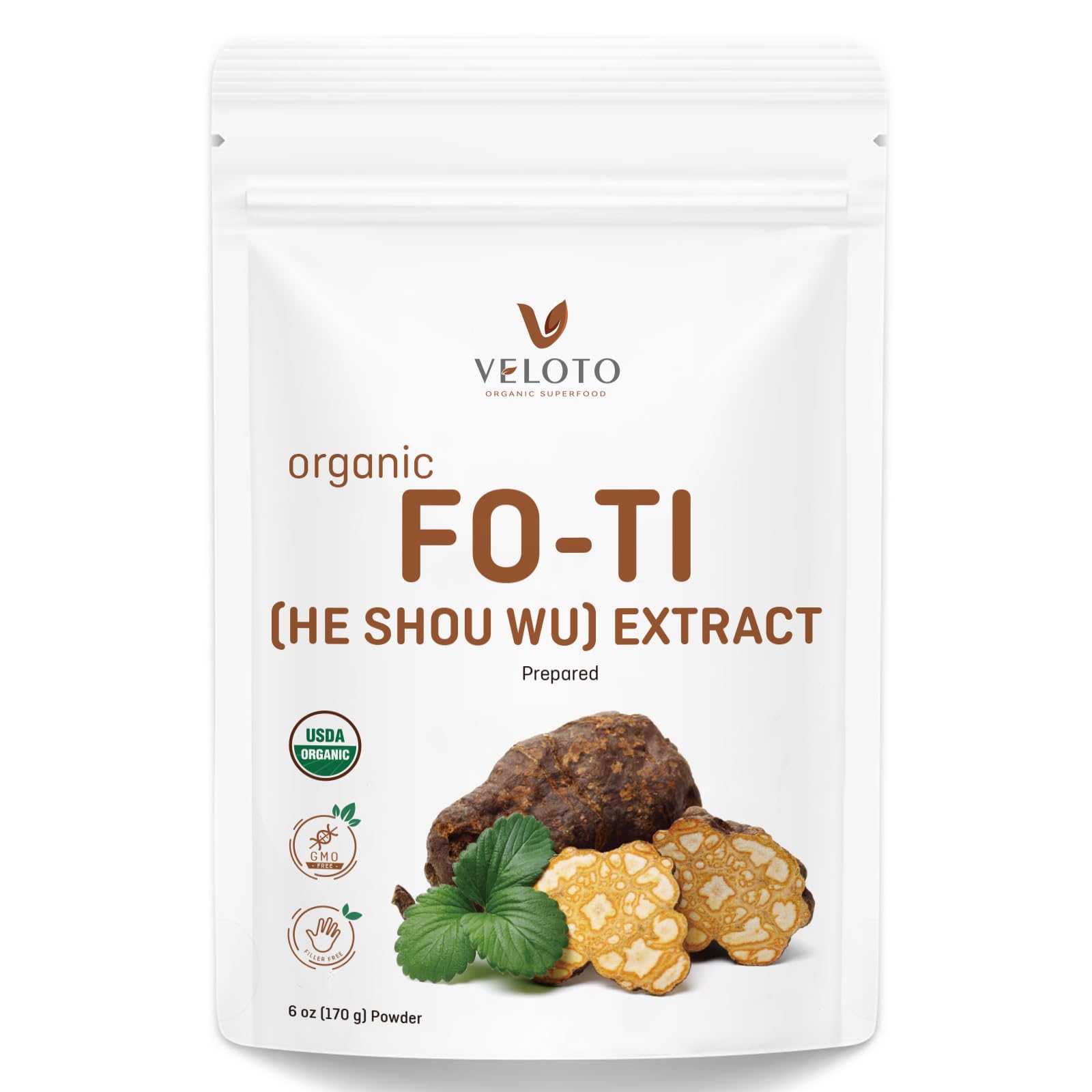 Poudre Organique de He Shou Wu, Extraits de Fo Ti, Herbe Tonique Riche en Nutriments et Antioxydants, Complément pour Soutenir l'Énergie, l'Humeur et le Système Immunitaire, Non-OGM, 170g