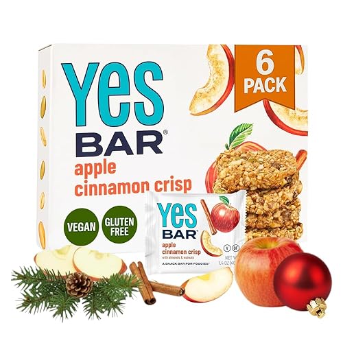 The YES Bar Manzana y canela crujiente, proteína a base de plantas, snack bar decadente, vegano, paleo, sin gluten, sin lácteos, bajo en azúcar,