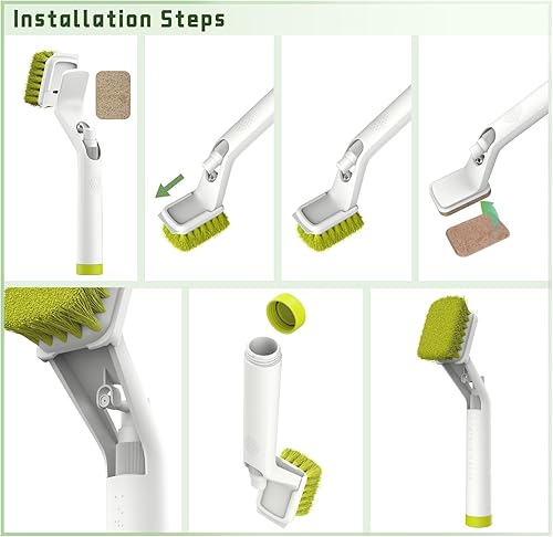 Miniatura 8 de Cepillo dispensador de jabón con asa, cepillo EHOMGUI para limpiar platos, cocina y hogar, cepillo de cocina antiarañazos con 4 cabezales de