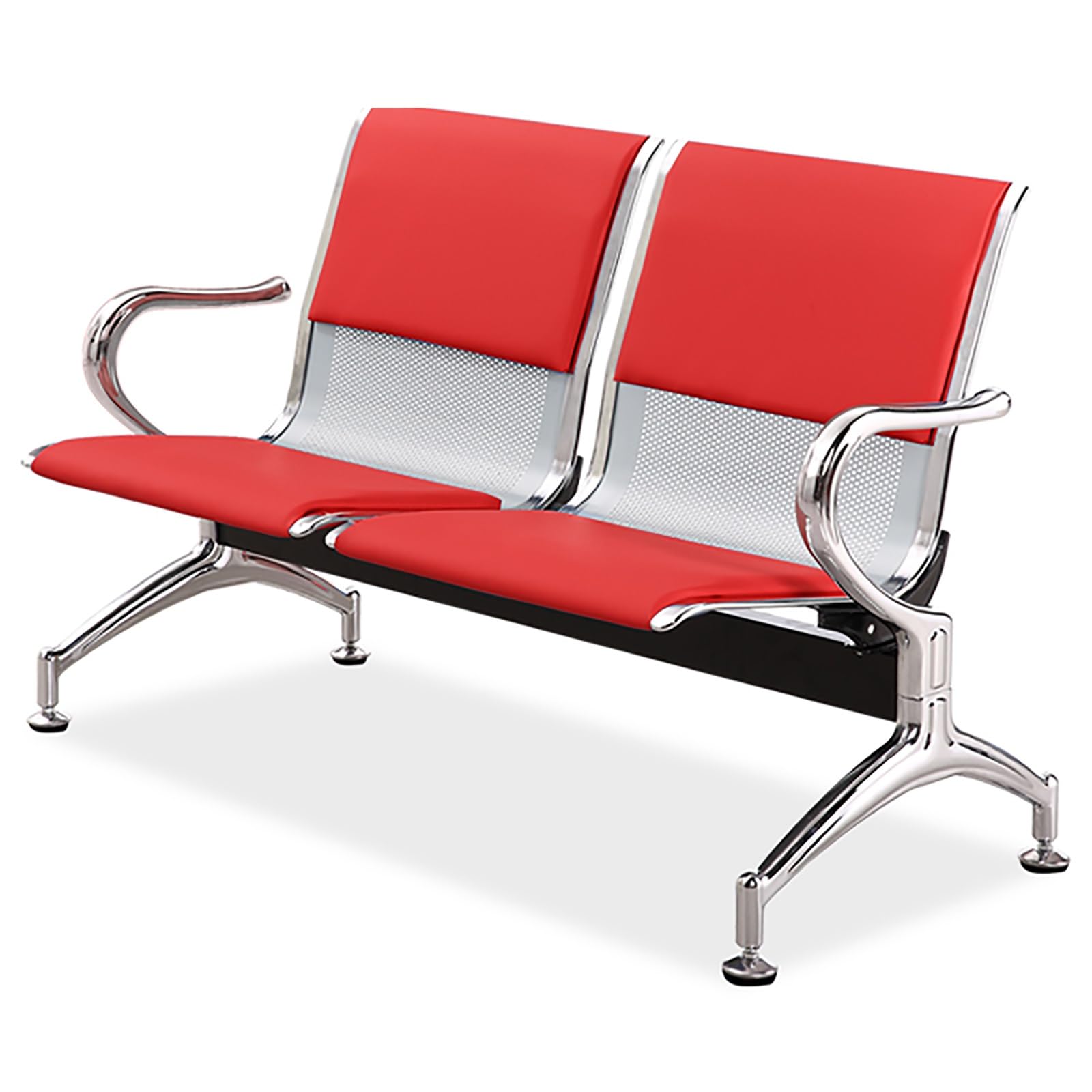 OZBMA 2-Seat Waiting Bench with Armrests for Office Reception Areas in Airports, Hospitals, Banks, Salons, and Barbershops (Red)