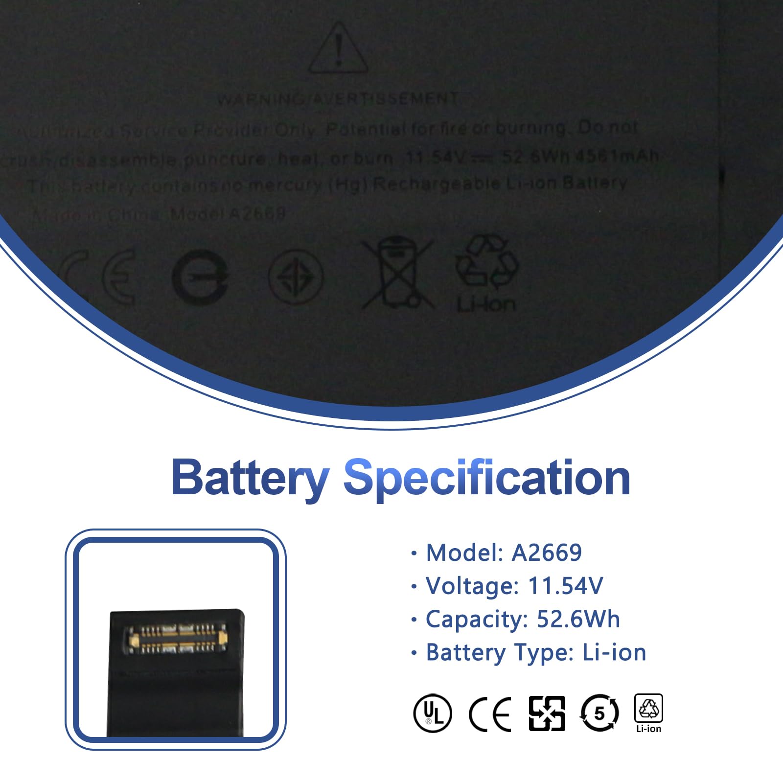 ANTIEE 52.6Wh A2669 A2681 Laptop Batería Compatible with Air 13" M2 2022 A2681 661-26150 MLY33LL/A MLY43LL/A Series Notebook 11.54V